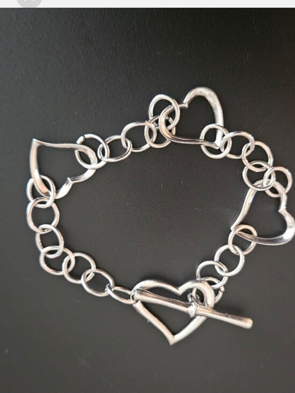 Vintage Sterling Silver Hearts Link Toggle Bracelet - Women Jewelry